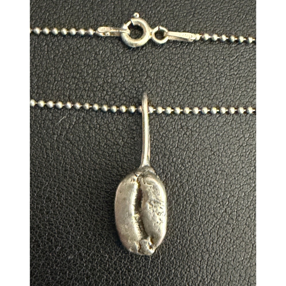 Vintage Sterling Silver Coffee Bean Necklace Brutalist 925 Ball Chain 18" Unisex